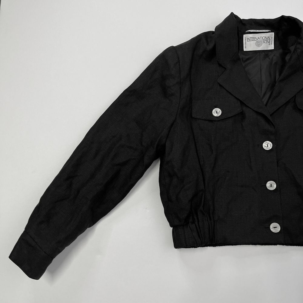 International Scene Vintage Womens Black‎ Pearl Button Collared Jacket 487 - Picture 3 of 9